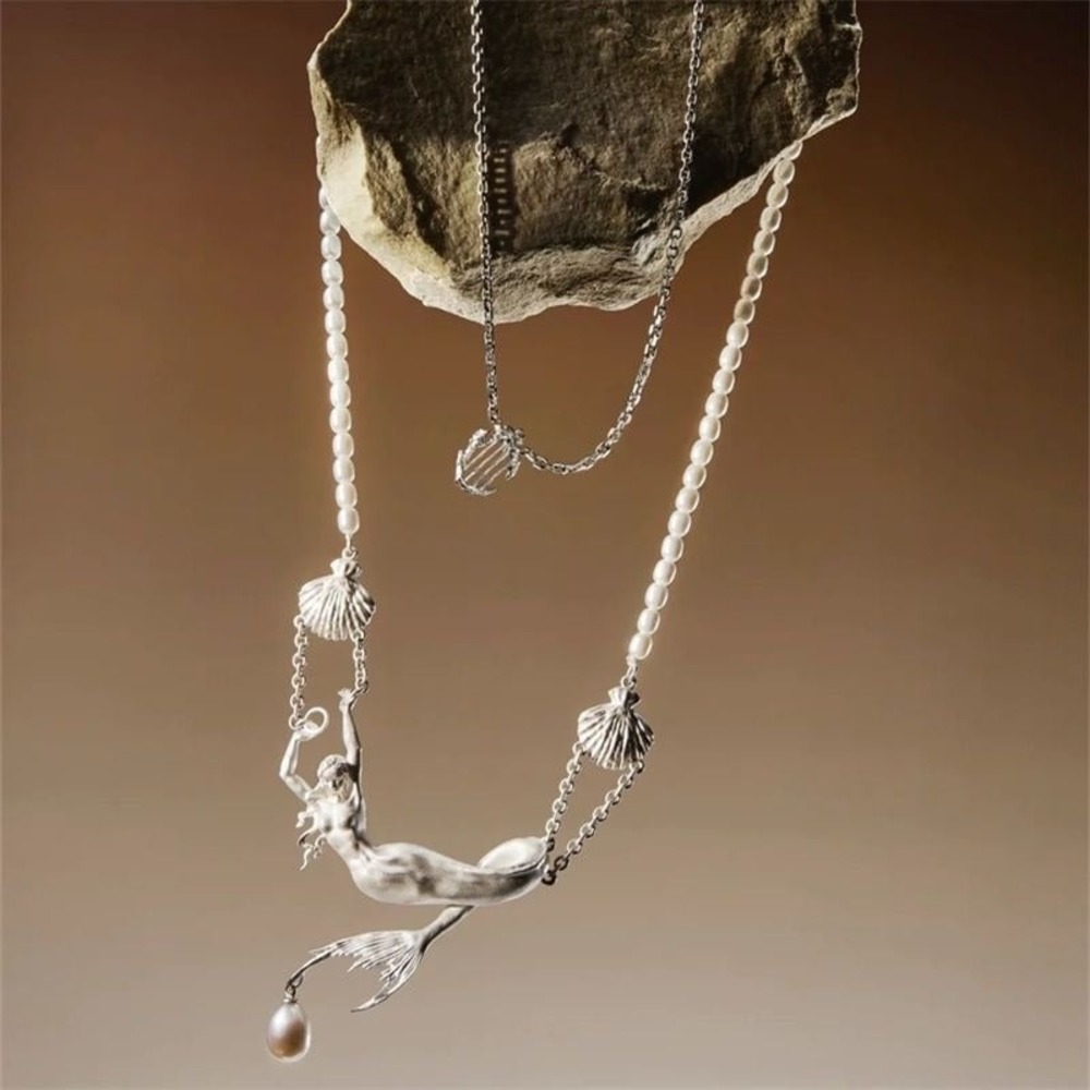 Mermaid Pearl Beaded Statement Necklace Seashell‎ Ocean Nautical Jewelry